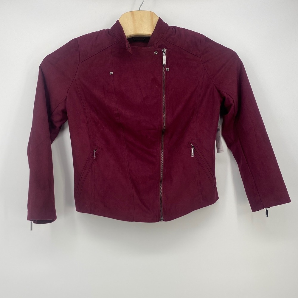 Chico's Moto Jacket 1 Deep Chianti Padded Faux Suede Biker NWT